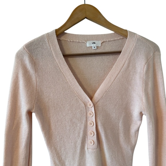 REVOLVE x LPA Rhodes Wool Henley Pale Pink Long Sleeve Sweater Pullover Top - Picture 5 of 6
